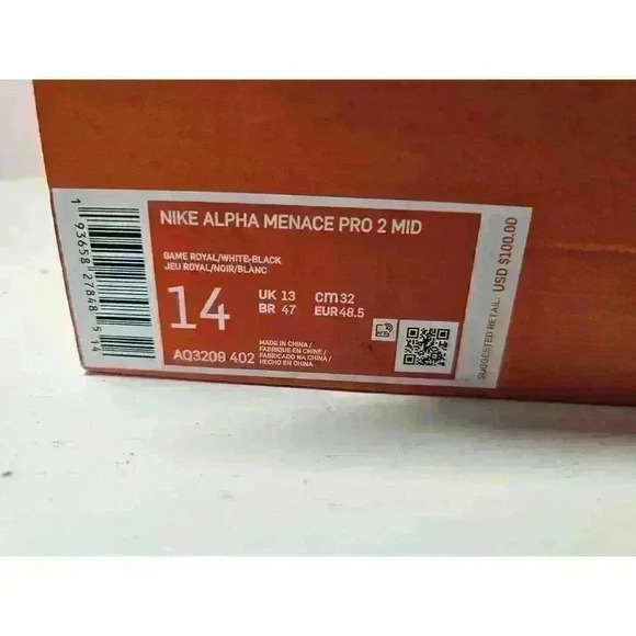 Nike Men’s 14 Alpha Menace Pro 2 MID Football Cleats Black Blue AQ3209 402 NEW - Picture 7 of 7